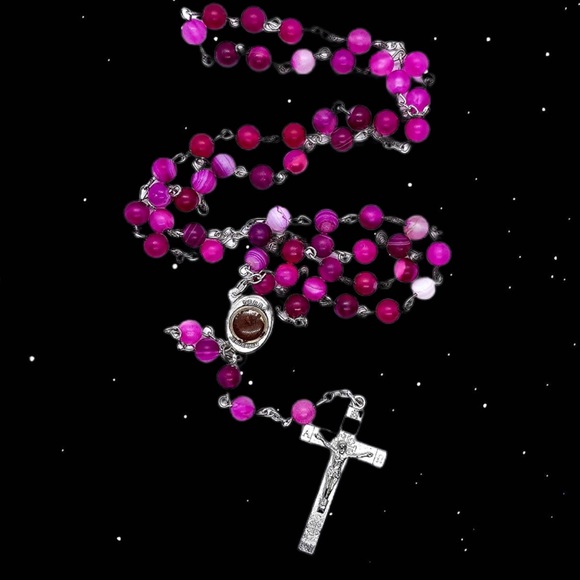 STUNNING PINK & PURPLE CRYSTAL BEADS ROSARY - Picture 2 of 8